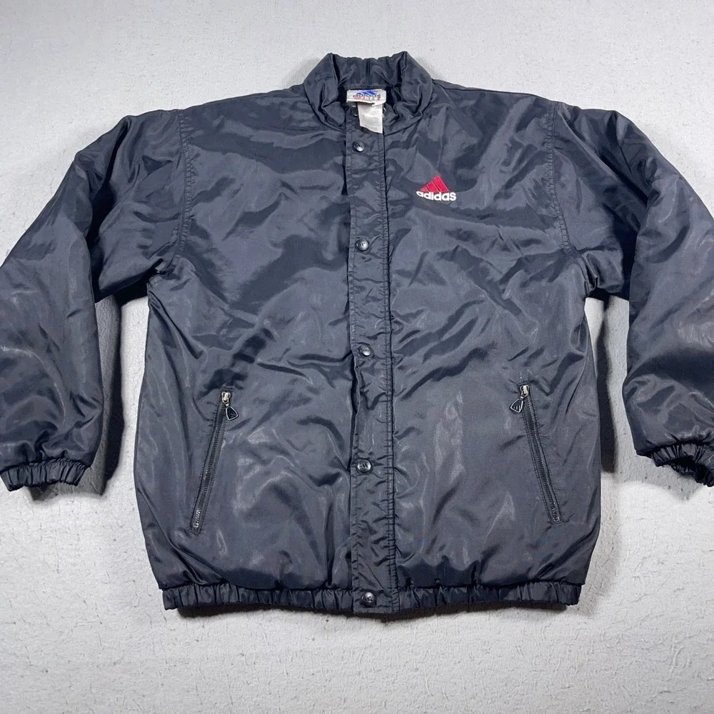 Vintage Adidas Jacket Mens Large Snap Zip Front Puffer Nylon Red Logo‎ 90s